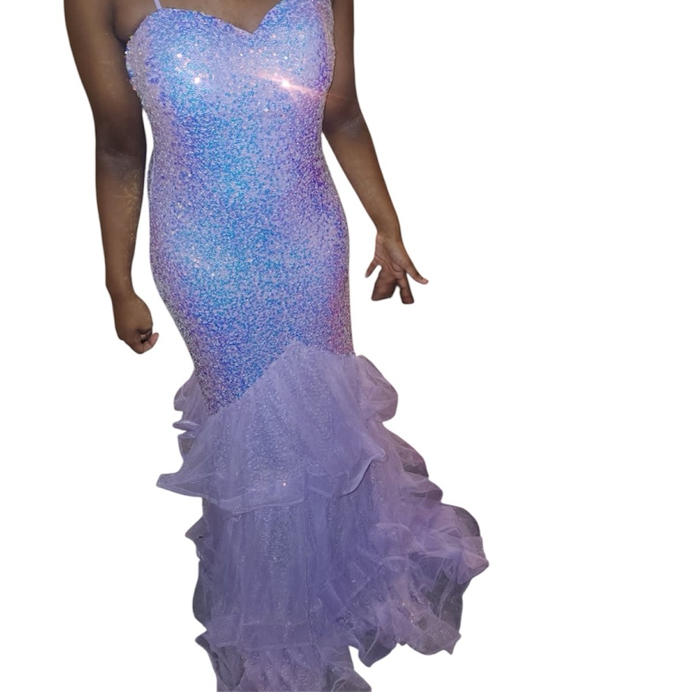 Lilac Sequin Mermaid Gown with Ruffled Tulle Hem
